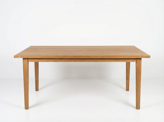 Coastal small solid wood dining table on a neutral background