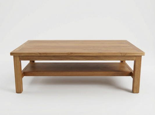 Serenity teak outdoor coffee table on a neutral background