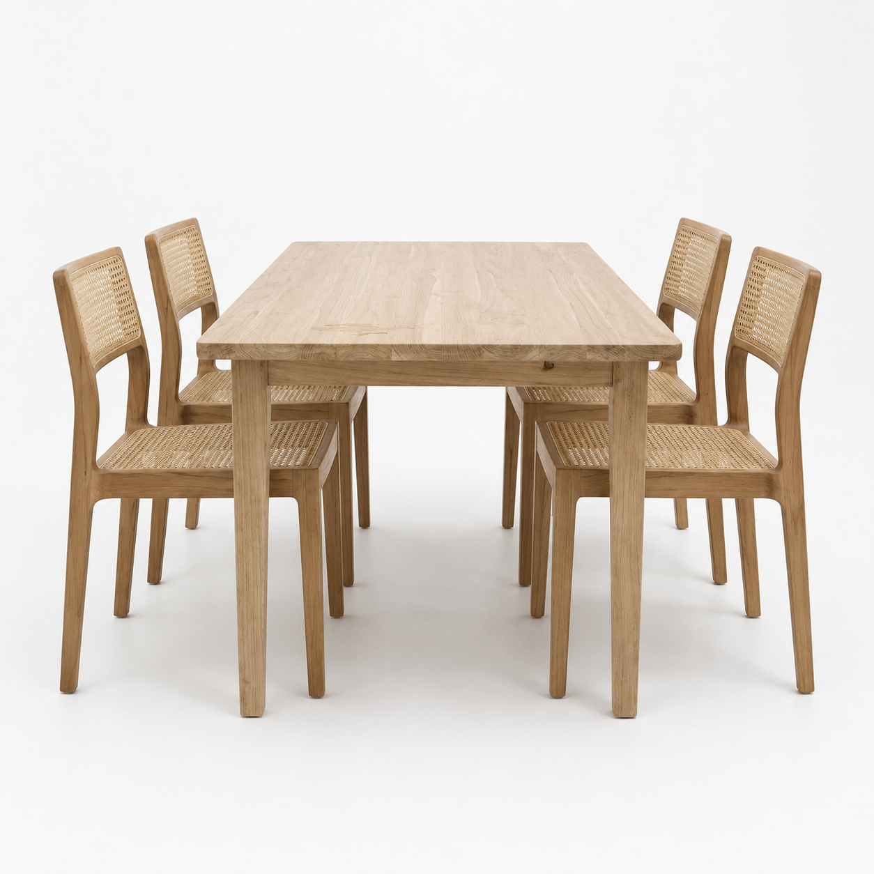 Haven teak and rattan dining set with four chairs