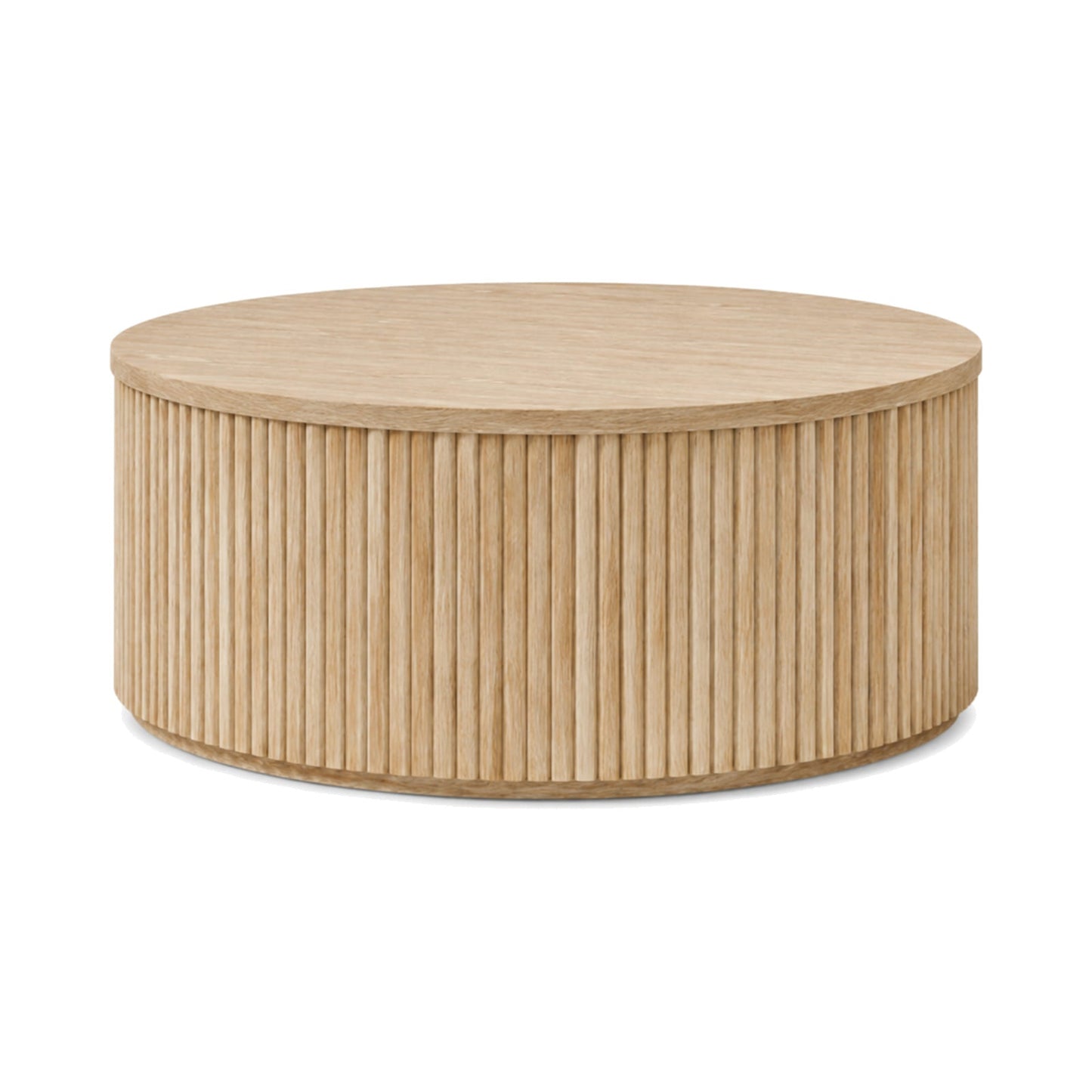 Round mindi wood coffee table with fluted base