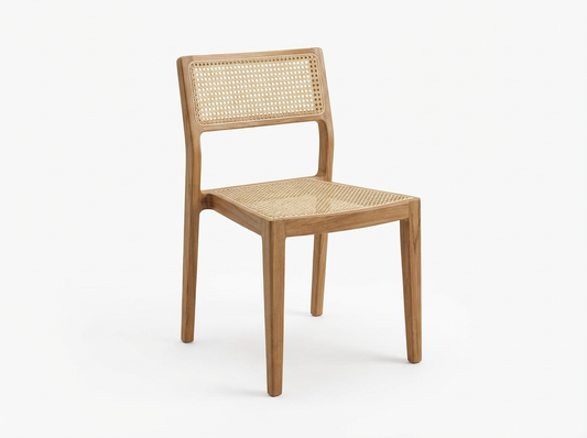 Tranquil teak and woven rattan dining chair