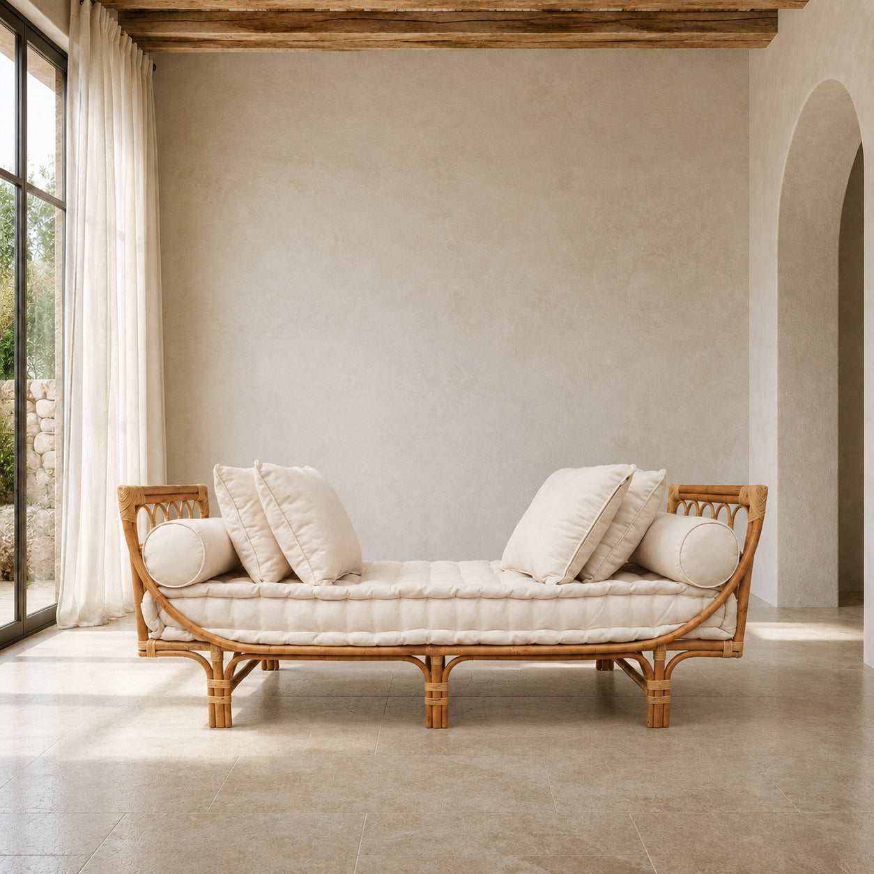 Rattan Sofa 1302-24A naturally styled in a Mediterranean villa interior