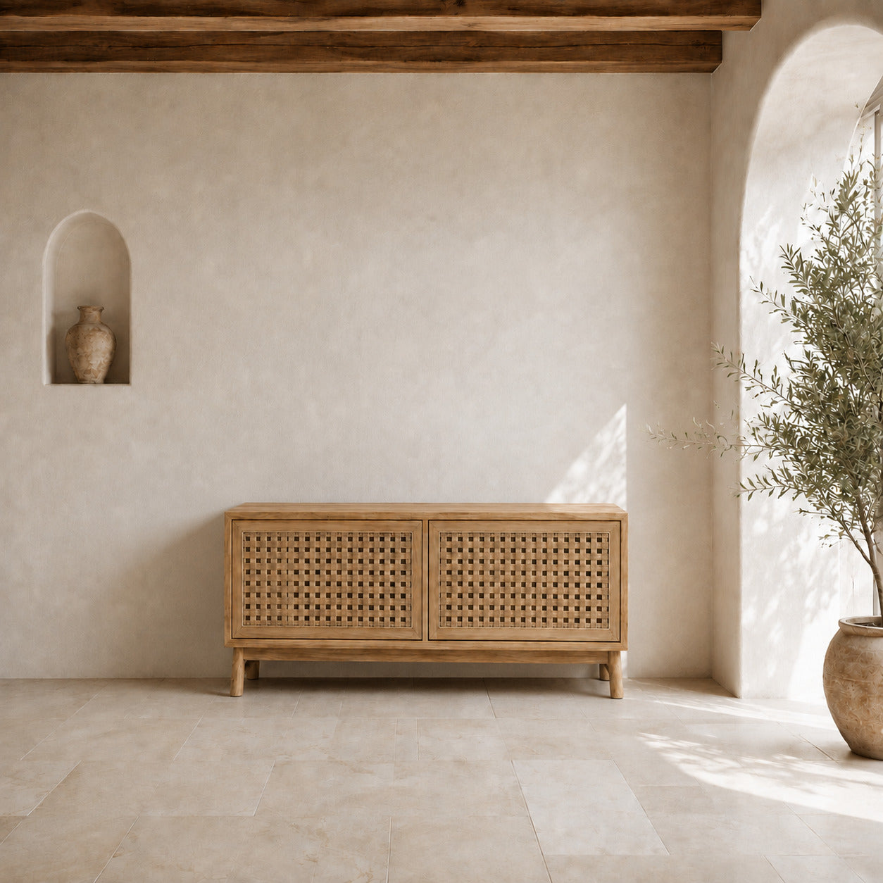 Loom Sideboard DF23-NS-13 placed naturally against a Mediterranean interior wall