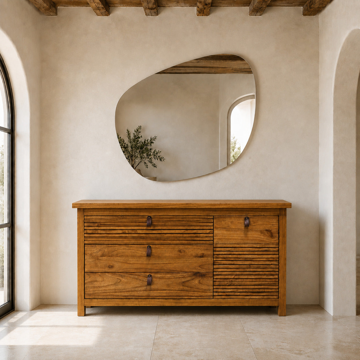 Mindi Console DF24-94 placed naturally against a Mediterranean entry wall
