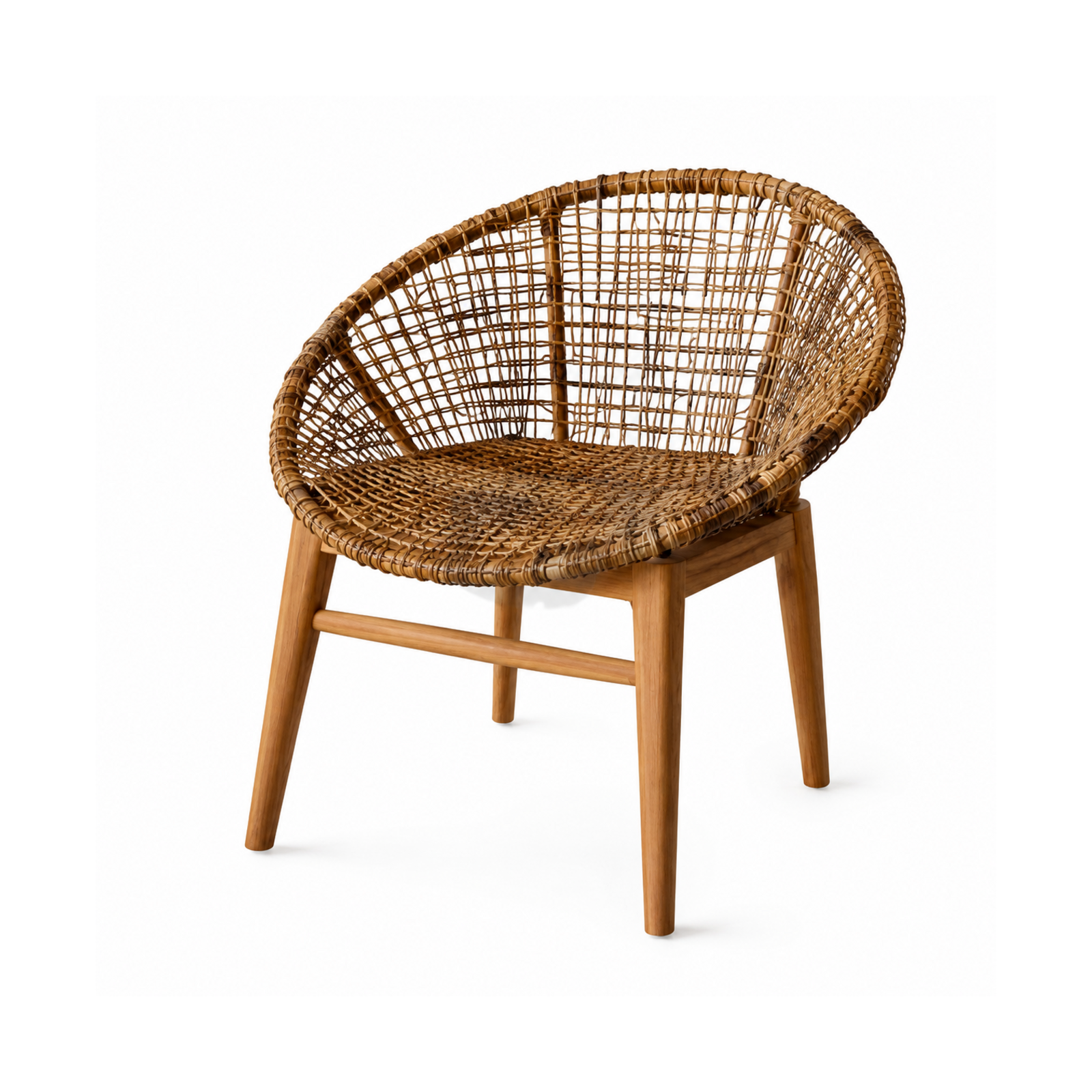 Teak and hand-woven abaca armchair on a white background