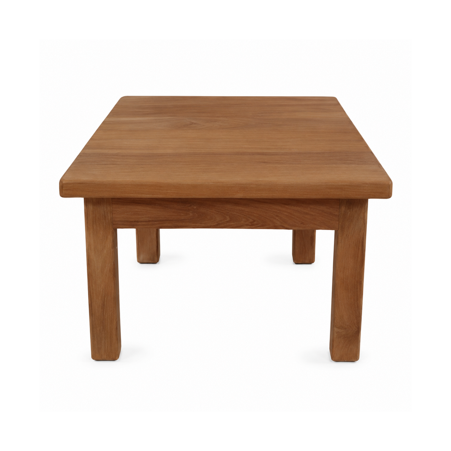 Compact solid teak side table on a white background