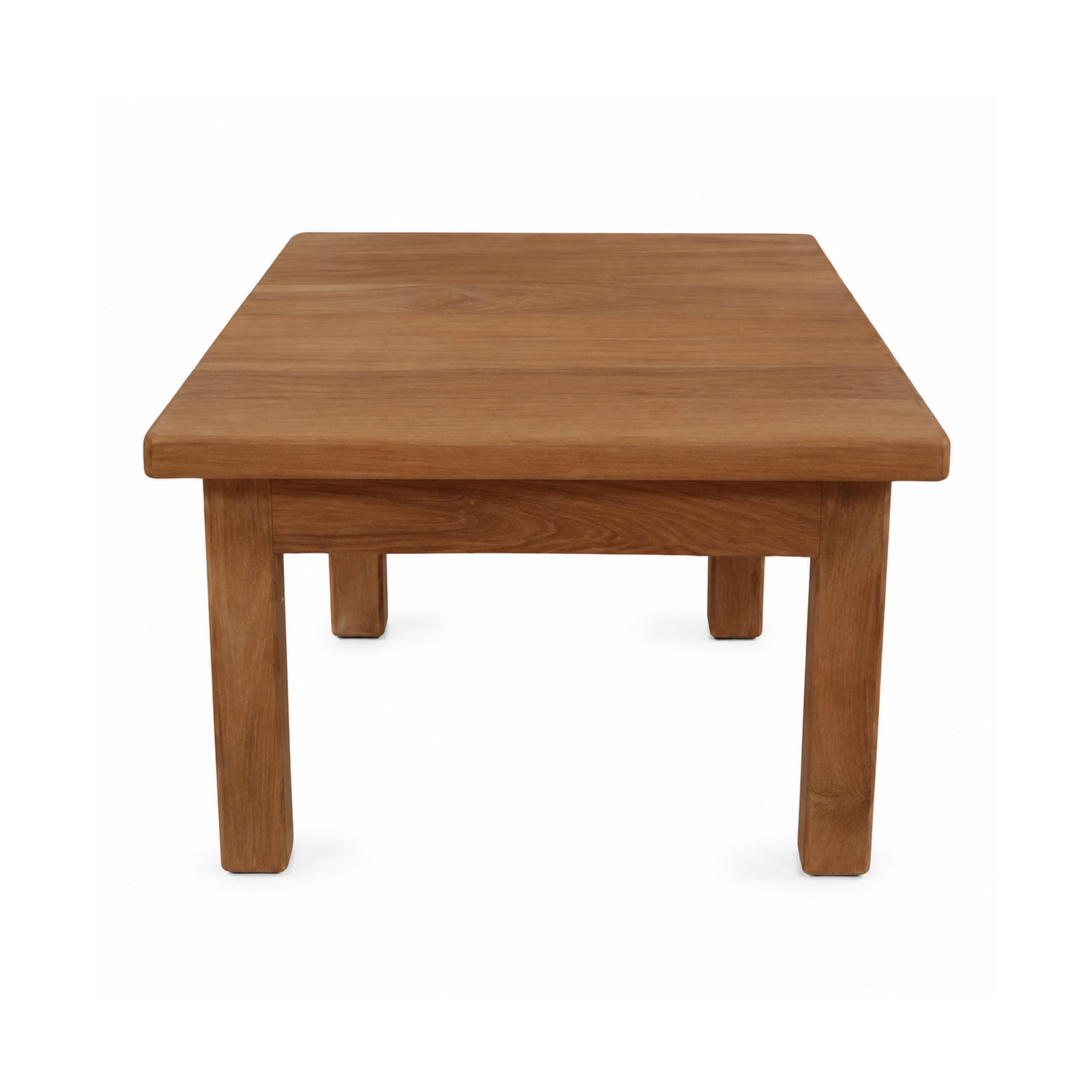 Compact solid teak side table on a white background
