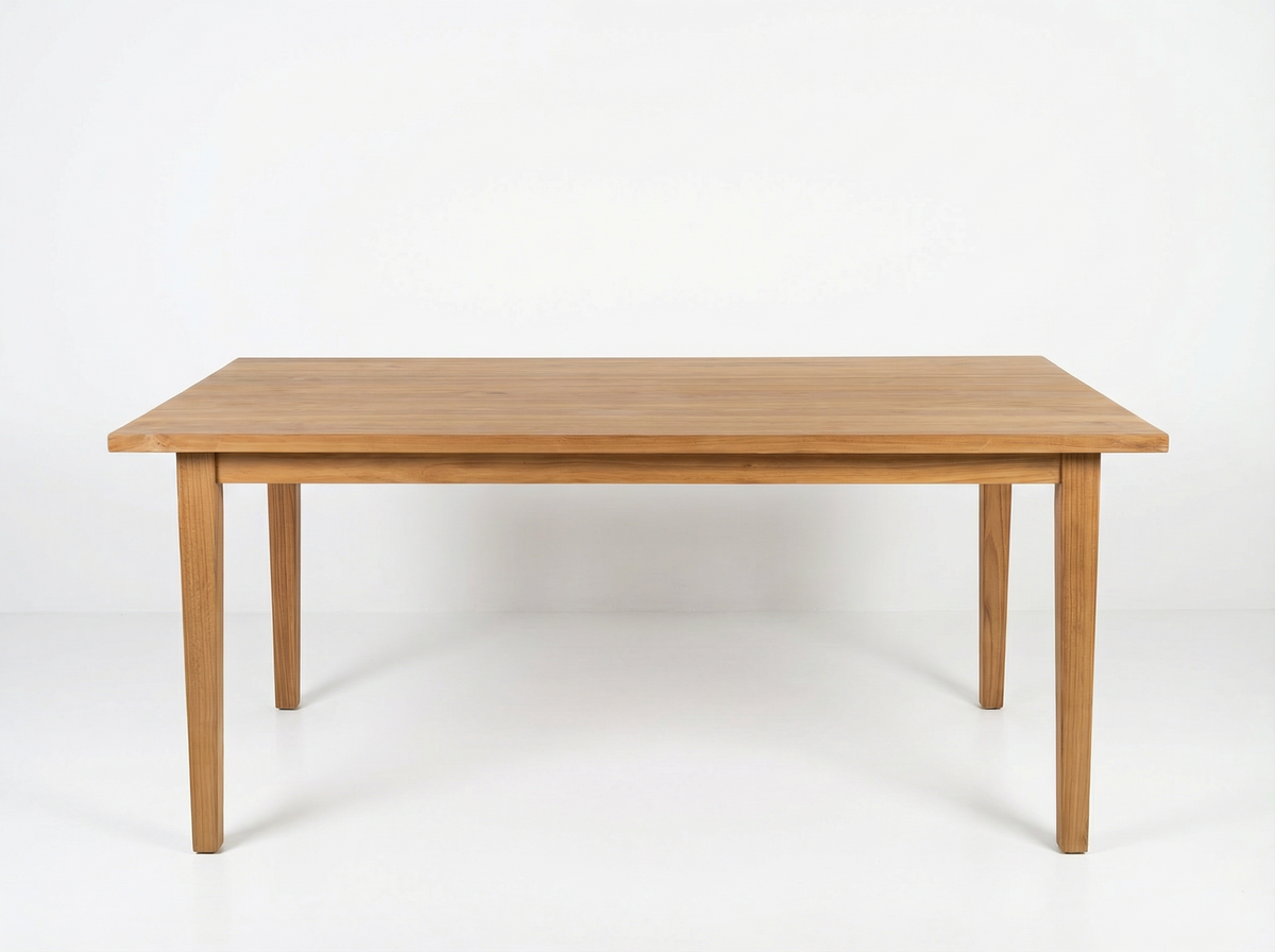 Coastal small solid wood dining table on a neutral background