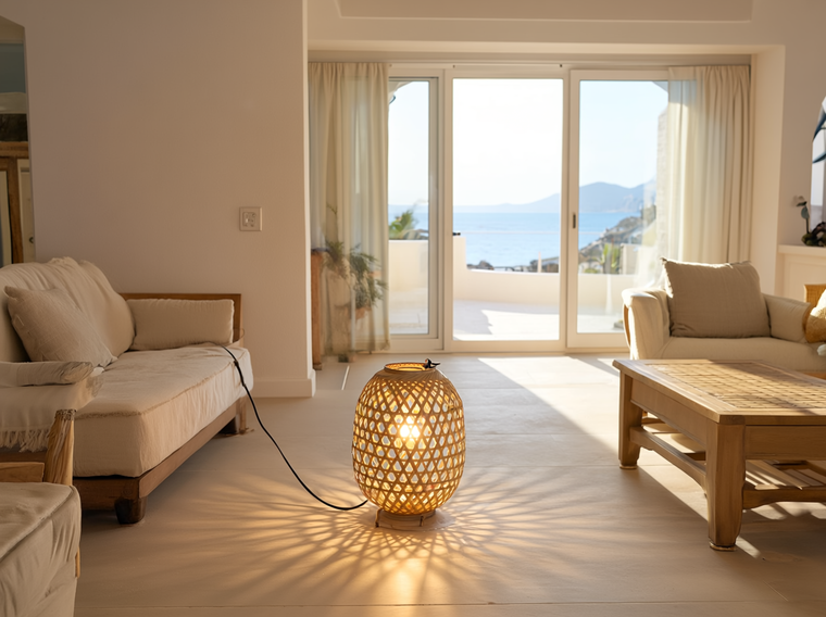 Aurelia large bamboo floor lamp with warm light