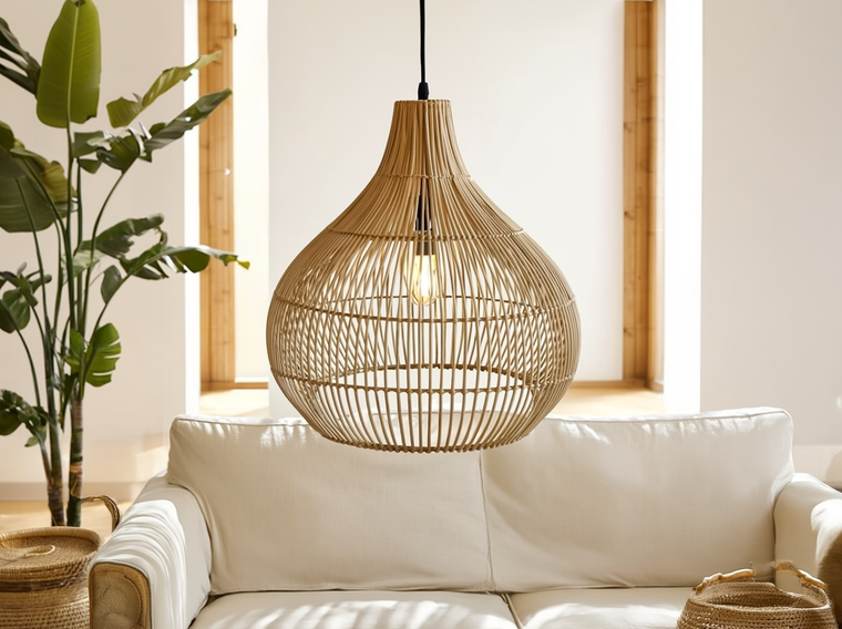 Aurelia woven rattan pendant lamp in a warm interior