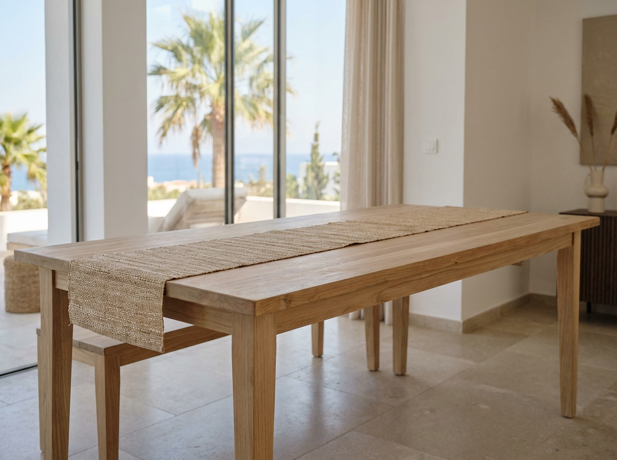 Lumia water hyacinth table runner on a wooden dining table