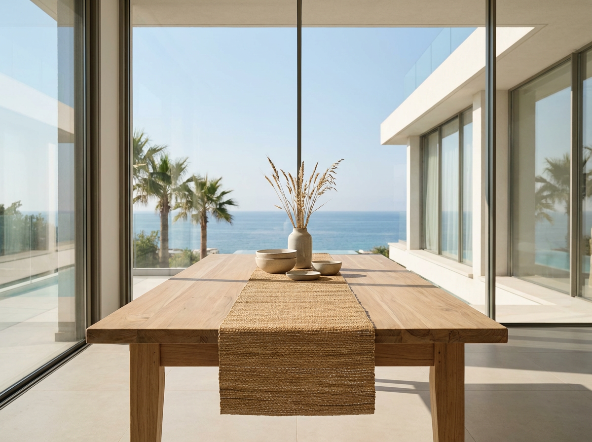 Natural Harmony styling set on a wooden dining table