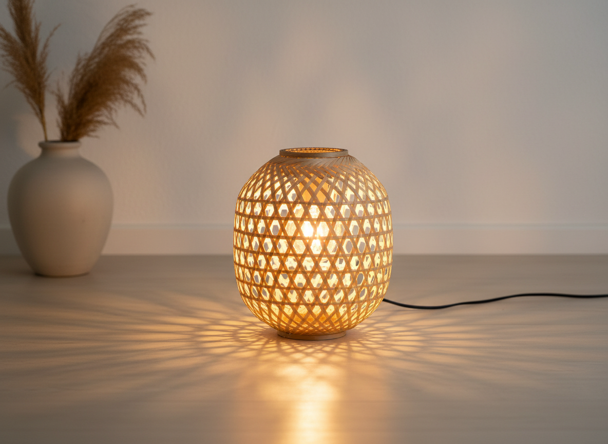 Aurelia large bamboo floor lamp on a neutral background