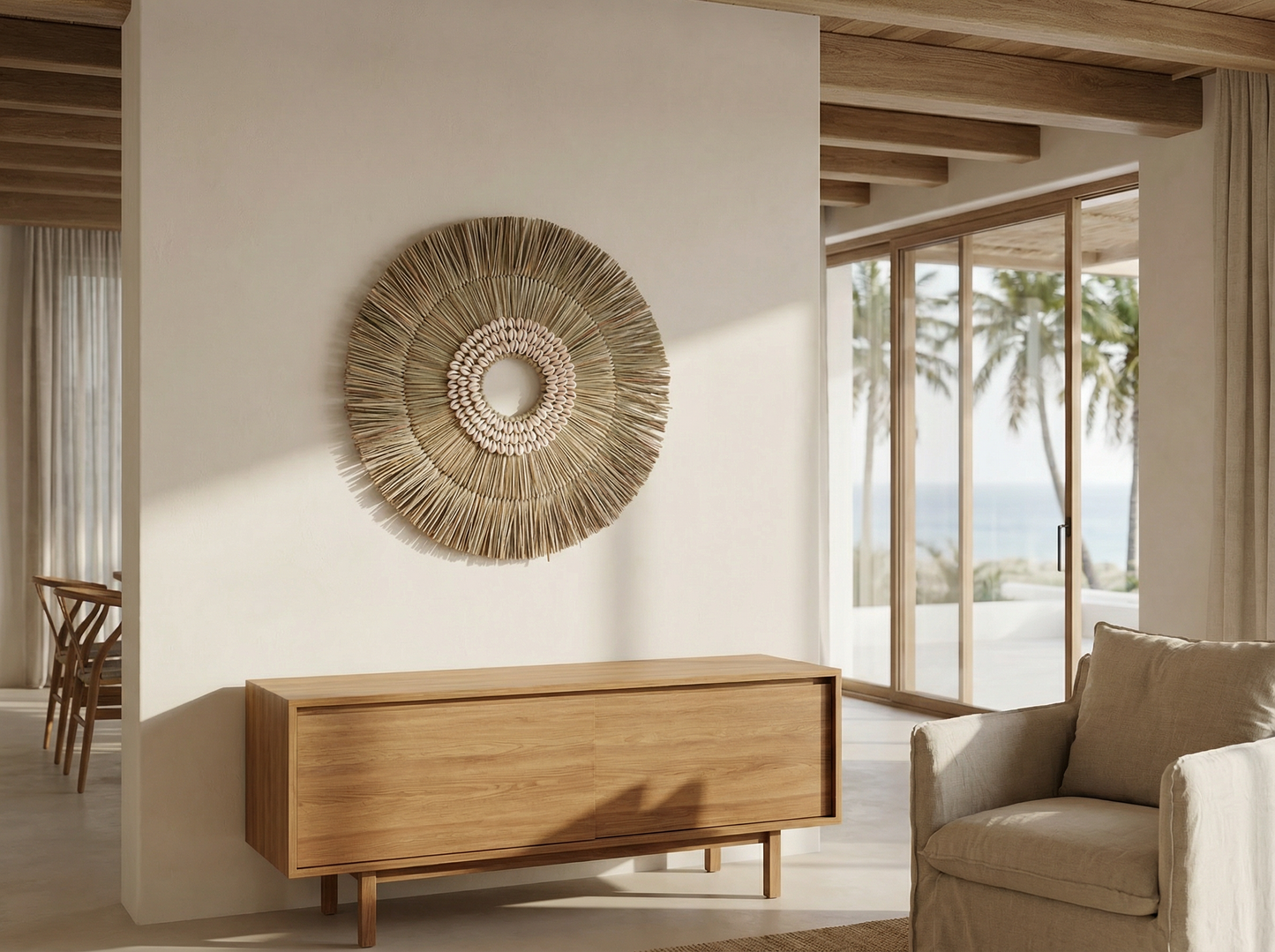 Solaya woven wall circle in a modern Cyprus villa