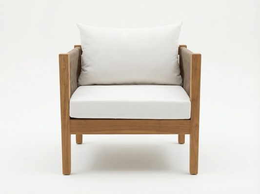 Serenity teak outdoor lounge chair with light cushions