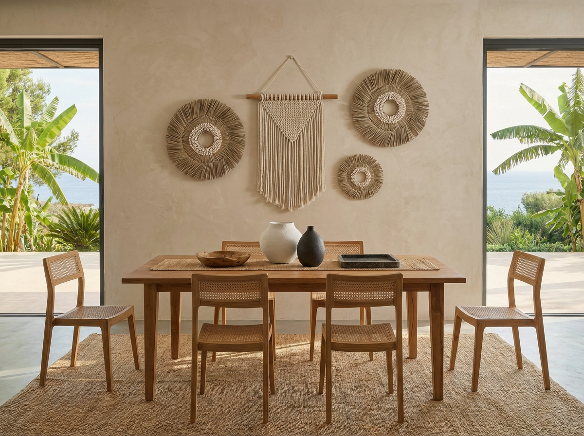 Natural Harmony Villa decor set with woven and ceramic pieces