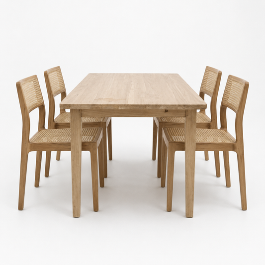 Haven teak and rattan dining set with four chairs