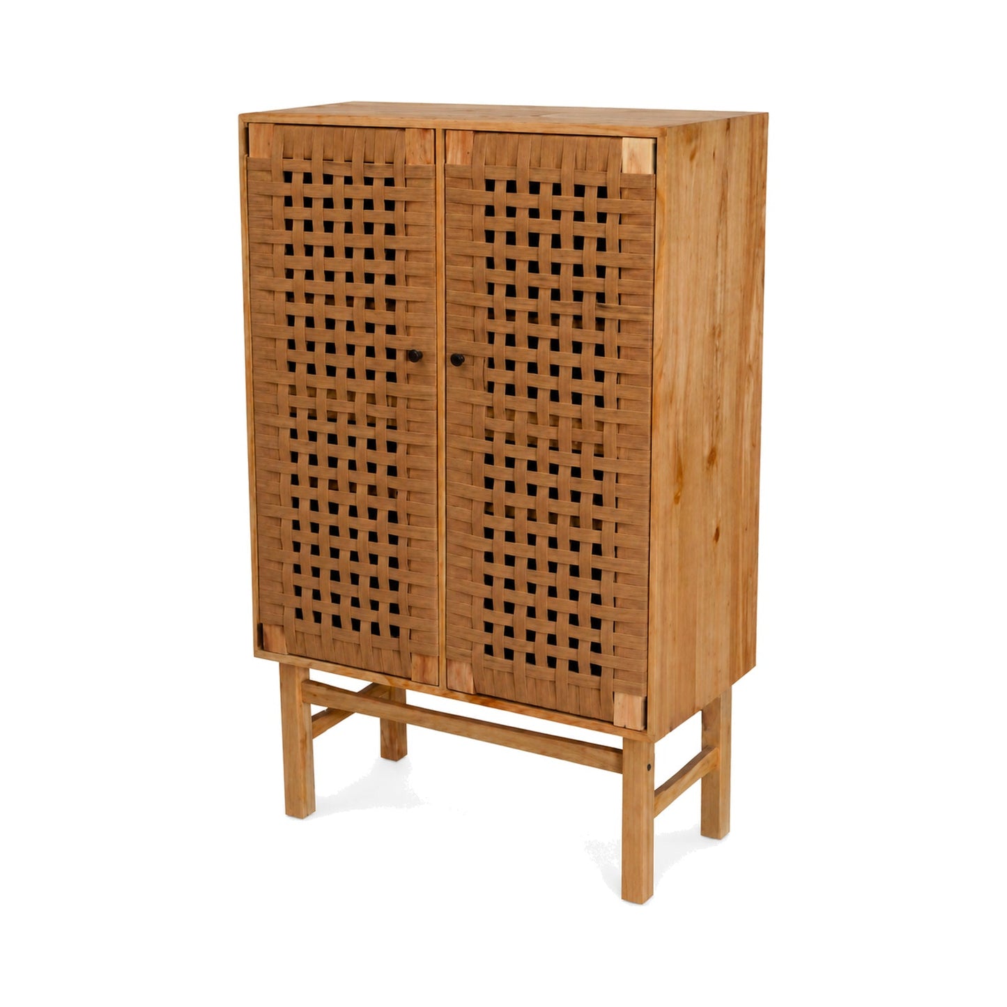 Tall loom cabinet in mindi wood with woven paper front