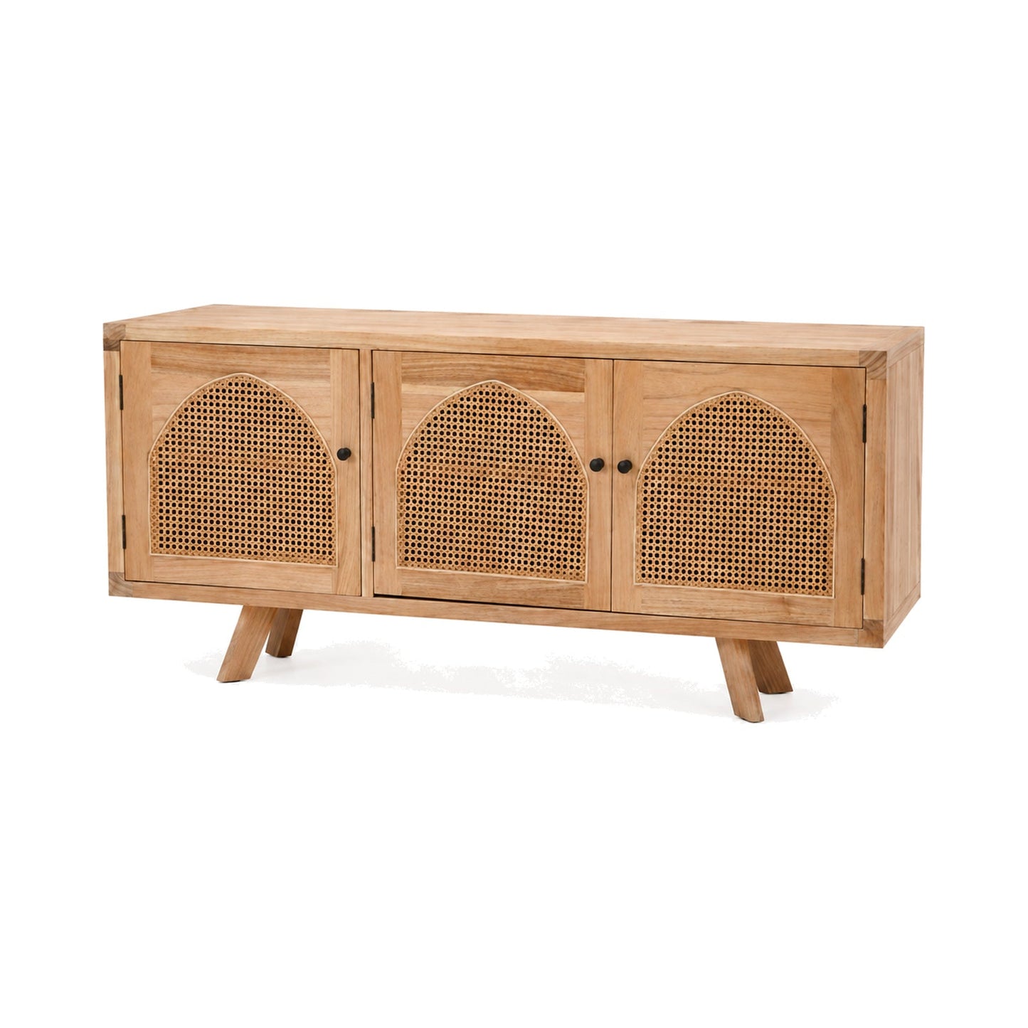 Rattan sideboard in mindi wood with woven front