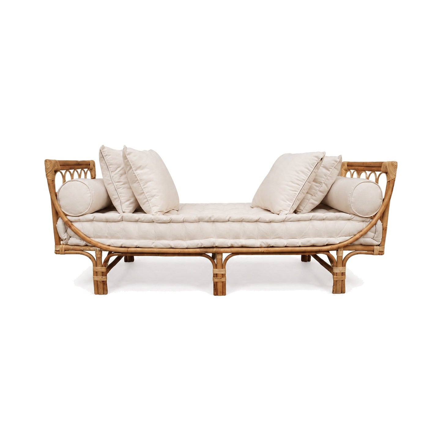 Rattan sofa with natural frame and loose cushions