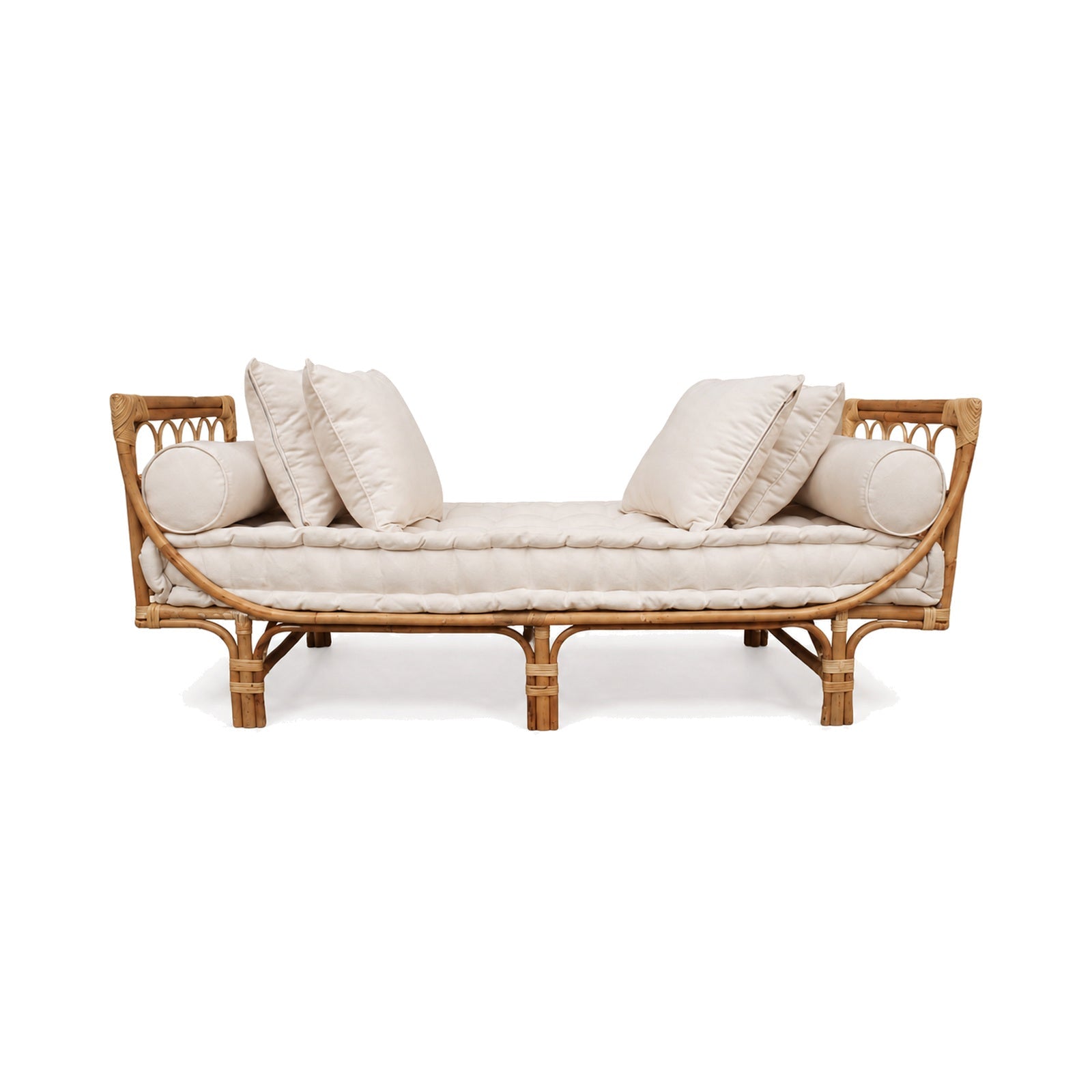 Rattan sofa with natural frame and loose cushions