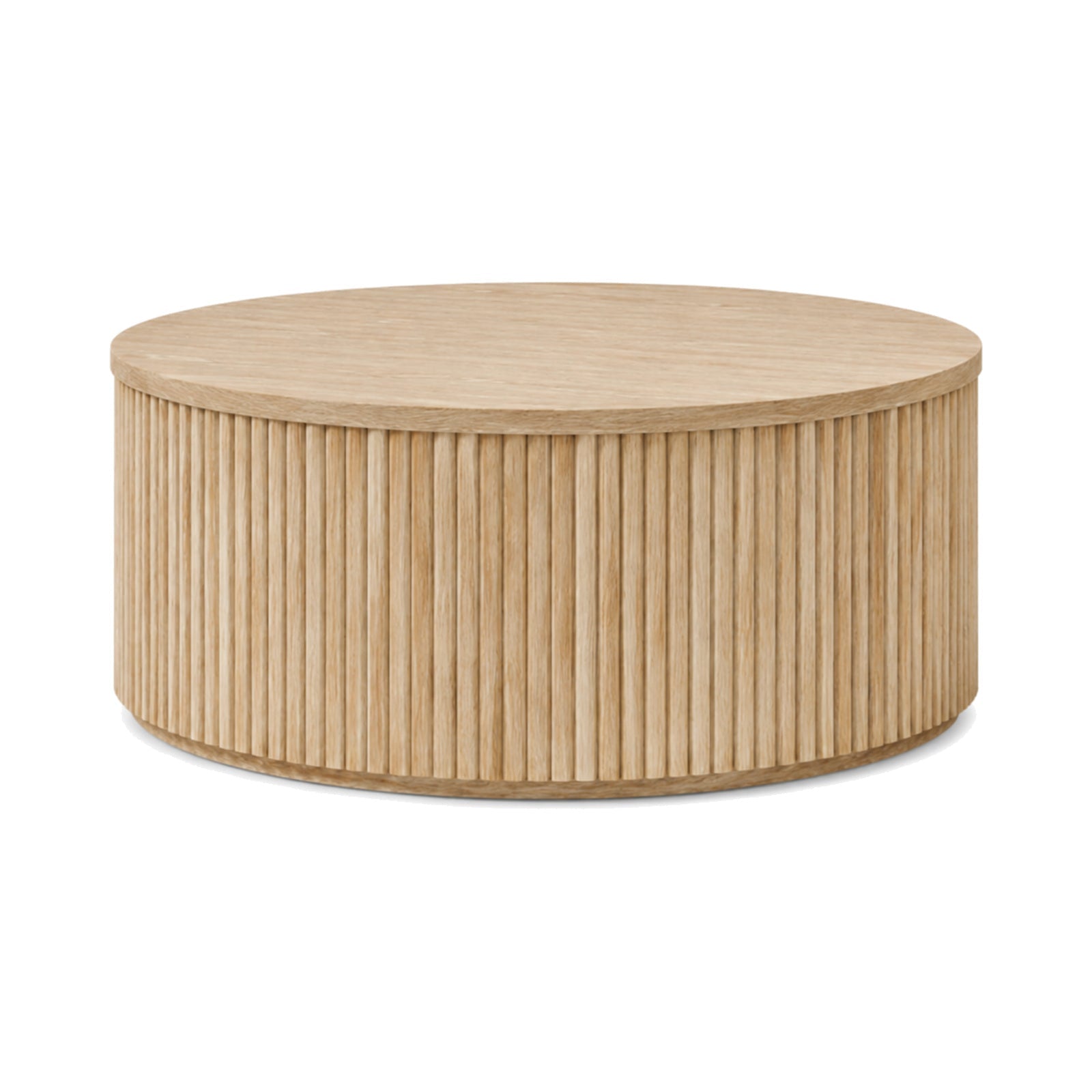 Round mindi wood coffee table with fluted base