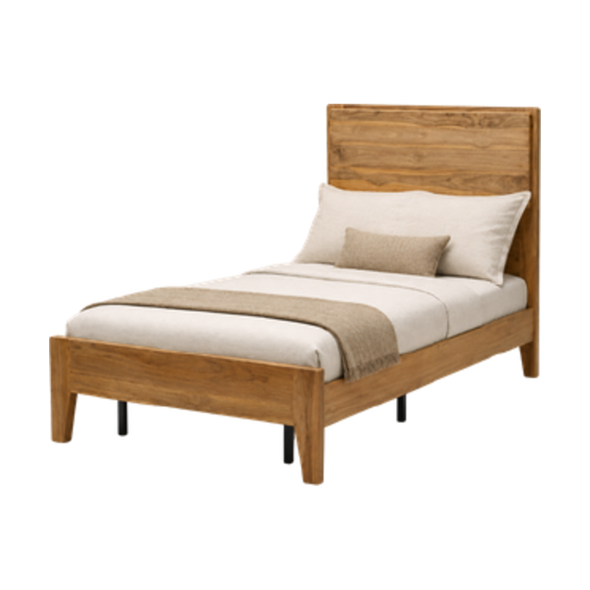 Teak and Iron Bed in twin size with natural teak frame and iron details